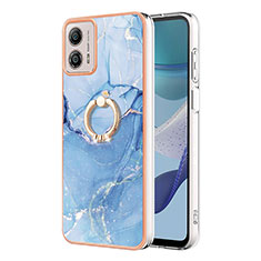 Coque Silicone Motif Fantaisie Souple Couleur Unie Etui Housse avec Support Bague Anneau YB1 pour Motorola Moto G53j 5G Bleu