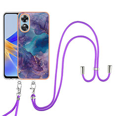 Coque Silicone Motif Fantaisie Souple Couleur Unie Etui Housse avec Support Bague Anneau YB1 pour Oppo A17 Violet