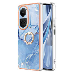 Coque Silicone Motif Fantaisie Souple Couleur Unie Etui Housse avec Support Bague Anneau YB1 pour Oppo Reno10 Pro 5G Bleu