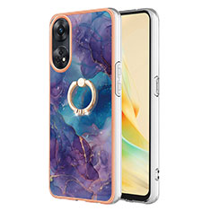 Coque Silicone Motif Fantaisie Souple Couleur Unie Etui Housse avec Support Bague Anneau YB1 pour Oppo Reno8 T 4G Violet