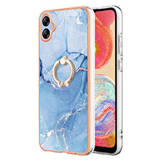 Coque Silicone Motif Fantaisie Souple Couleur Unie Etui Housse avec Support Bague Anneau YB1 pour Samsung Galaxy A04 4G Bleu