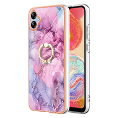 Coque Silicone Motif Fantaisie Souple Couleur Unie Etui Housse avec Support Bague Anneau YB1 pour Samsung Galaxy A04 4G Violet Clair