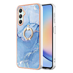 Coque Silicone Motif Fantaisie Souple Couleur Unie Etui Housse avec Support Bague Anneau YB1 pour Samsung Galaxy A25 5G Bleu