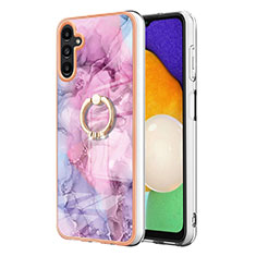 Coque Silicone Motif Fantaisie Souple Couleur Unie Etui Housse avec Support Bague Anneau YB1 pour Samsung Galaxy A34 5G Violet Clair