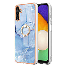 Coque Silicone Motif Fantaisie Souple Couleur Unie Etui Housse avec Support Bague Anneau YB1 pour Samsung Galaxy A54 5G Bleu