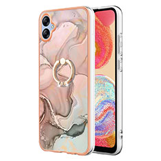 Coque Silicone Motif Fantaisie Souple Couleur Unie Etui Housse avec Support Bague Anneau YB1 pour Samsung Galaxy F04 Rose