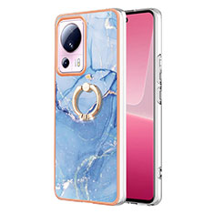 Coque Silicone Motif Fantaisie Souple Couleur Unie Etui Housse avec Support Bague Anneau YB1 pour Xiaomi Mi 13 Lite 5G Bleu