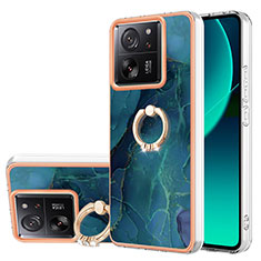 Coque Silicone Motif Fantaisie Souple Couleur Unie Etui Housse avec Support Bague Anneau YB1 pour Xiaomi Mi 13T 5G Vert