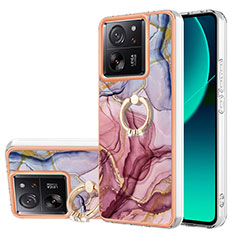 Coque Silicone Motif Fantaisie Souple Couleur Unie Etui Housse avec Support Bague Anneau YB1 pour Xiaomi Mi 13T 5G Violet Clair