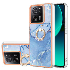 Coque Silicone Motif Fantaisie Souple Couleur Unie Etui Housse avec Support Bague Anneau YB1 pour Xiaomi Mi 13T Pro 5G Bleu