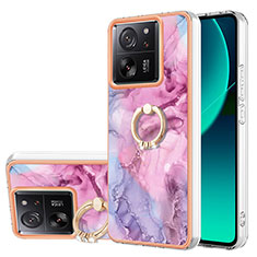 Coque Silicone Motif Fantaisie Souple Couleur Unie Etui Housse avec Support Bague Anneau YB1 pour Xiaomi Mi 13T Pro 5G Rose