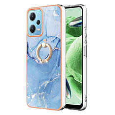 Coque Silicone Motif Fantaisie Souple Couleur Unie Etui Housse avec Support Bague Anneau YB1 pour Xiaomi Poco X5 5G Bleu