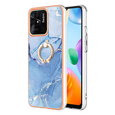 Coque Silicone Motif Fantaisie Souple Couleur Unie Etui Housse avec Support Bague Anneau YB1 pour Xiaomi Redmi 10 Power Bleu