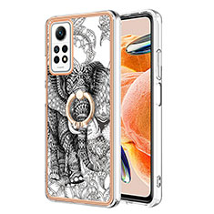 Coque Silicone Motif Fantaisie Souple Couleur Unie Etui Housse avec Support Bague Anneau YB1 pour Xiaomi Redmi Note 11 Pro 5G Gris