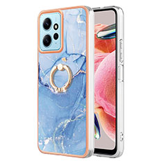 Coque Silicone Motif Fantaisie Souple Couleur Unie Etui Housse avec Support Bague Anneau YB1 pour Xiaomi Redmi Note 12 4G Bleu