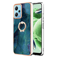 Coque Silicone Motif Fantaisie Souple Couleur Unie Etui Housse avec Support Bague Anneau YB1 pour Xiaomi Redmi Note 12 5G Vert