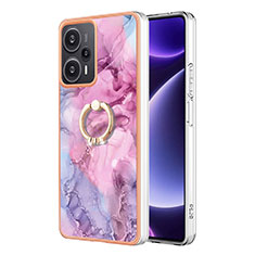 Coque Silicone Motif Fantaisie Souple Couleur Unie Etui Housse avec Support Bague Anneau YB1 pour Xiaomi Redmi Note 12 Turbo 5G Violet Clair