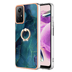 Coque Silicone Motif Fantaisie Souple Couleur Unie Etui Housse avec Support Bague Anneau YB1 pour Xiaomi Redmi Note 12S Vert