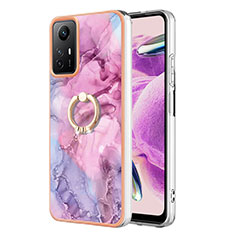 Coque Silicone Motif Fantaisie Souple Couleur Unie Etui Housse avec Support Bague Anneau YB1 pour Xiaomi Redmi Note 12S Violet Clair