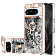 Coque Silicone Motif Fantaisie Souple Couleur Unie Etui Housse avec Support Bague Anneau YB2 pour Google Pixel 8 Pro 5G Gris