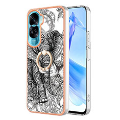 Coque Silicone Motif Fantaisie Souple Couleur Unie Etui Housse avec Support Bague Anneau YB2 pour Huawei Honor 90 Lite 5G Gris