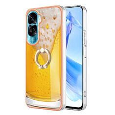 Coque Silicone Motif Fantaisie Souple Couleur Unie Etui Housse avec Support Bague Anneau YB2 pour Huawei Honor 90 Lite 5G Jaune