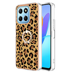 Coque Silicone Motif Fantaisie Souple Couleur Unie Etui Housse avec Support Bague Anneau YB2 pour Huawei Honor X6 Marron