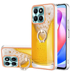 Coque Silicone Motif Fantaisie Souple Couleur Unie Etui Housse avec Support Bague Anneau YB2 pour Huawei Honor X6a Jaune