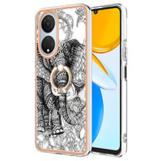 Coque Silicone Motif Fantaisie Souple Couleur Unie Etui Housse avec Support Bague Anneau YB2 pour Huawei Honor X7 Gris