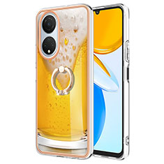 Coque Silicone Motif Fantaisie Souple Couleur Unie Etui Housse avec Support Bague Anneau YB2 pour Huawei Honor X7 Jaune