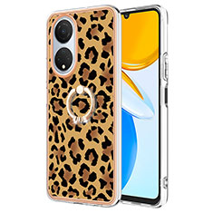 Coque Silicone Motif Fantaisie Souple Couleur Unie Etui Housse avec Support Bague Anneau YB2 pour Huawei Honor X7 Marron