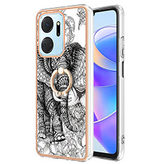 Coque Silicone Motif Fantaisie Souple Couleur Unie Etui Housse avec Support Bague Anneau YB2 pour Huawei Honor X7a Gris