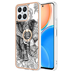 Coque Silicone Motif Fantaisie Souple Couleur Unie Etui Housse avec Support Bague Anneau YB2 pour Huawei Honor X8 4G Gris