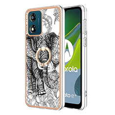 Coque Silicone Motif Fantaisie Souple Couleur Unie Etui Housse avec Support Bague Anneau YB2 pour Motorola Moto E13 Gris