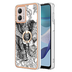 Coque Silicone Motif Fantaisie Souple Couleur Unie Etui Housse avec Support Bague Anneau YB2 pour Motorola Moto G53y 5G Gris