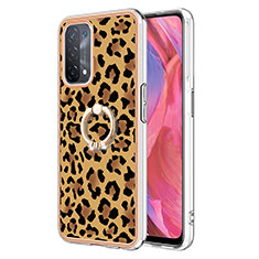 Coque Silicone Motif Fantaisie Souple Couleur Unie Etui Housse avec Support Bague Anneau YB2 pour Oppo A74 5G Marron