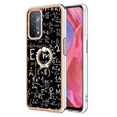 Coque Silicone Motif Fantaisie Souple Couleur Unie Etui Housse avec Support Bague Anneau YB2 pour Oppo A74 5G Noir