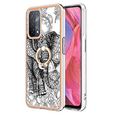 Coque Silicone Motif Fantaisie Souple Couleur Unie Etui Housse avec Support Bague Anneau YB2 pour Oppo A93 5G Gris