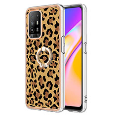 Coque Silicone Motif Fantaisie Souple Couleur Unie Etui Housse avec Support Bague Anneau YB2 pour Oppo A95 5G Marron