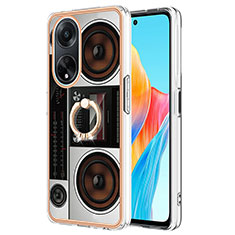 Coque Silicone Motif Fantaisie Souple Couleur Unie Etui Housse avec Support Bague Anneau YB2 pour Oppo A98 5G Colorful