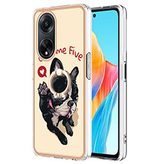 Coque Silicone Motif Fantaisie Souple Couleur Unie Etui Housse avec Support Bague Anneau YB2 pour Oppo A98 5G Kaki