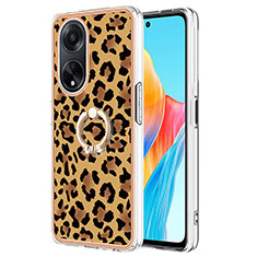 Coque Silicone Motif Fantaisie Souple Couleur Unie Etui Housse avec Support Bague Anneau YB2 pour Oppo A98 5G Marron