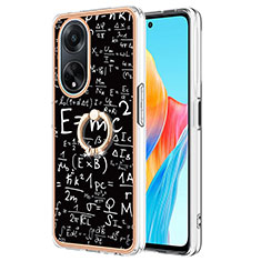 Coque Silicone Motif Fantaisie Souple Couleur Unie Etui Housse avec Support Bague Anneau YB2 pour Oppo A98 5G Noir