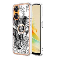 Coque Silicone Motif Fantaisie Souple Couleur Unie Etui Housse avec Support Bague Anneau YB2 pour Oppo Reno8 T 4G Gris