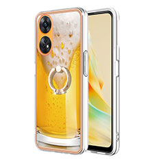 Coque Silicone Motif Fantaisie Souple Couleur Unie Etui Housse avec Support Bague Anneau YB2 pour Oppo Reno8 T 4G Jaune