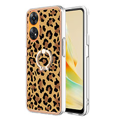 Coque Silicone Motif Fantaisie Souple Couleur Unie Etui Housse avec Support Bague Anneau YB2 pour Oppo Reno8 T 4G Marron