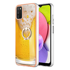 Coque Silicone Motif Fantaisie Souple Couleur Unie Etui Housse avec Support Bague Anneau YB2 pour Samsung Galaxy A03s Jaune