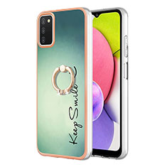 Coque Silicone Motif Fantaisie Souple Couleur Unie Etui Housse avec Support Bague Anneau YB2 pour Samsung Galaxy A03s Vert