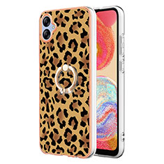 Coque Silicone Motif Fantaisie Souple Couleur Unie Etui Housse avec Support Bague Anneau YB2 pour Samsung Galaxy A04 4G Marron