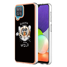 Coque Silicone Motif Fantaisie Souple Couleur Unie Etui Housse avec Support Bague Anneau YB2 pour Samsung Galaxy A12 5G Noir